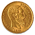Leopold II, 20 Belgian Francs, 5.81g Gold, 1865-1909
