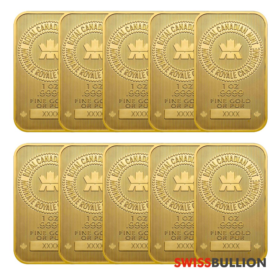 Wholesale 10 x 1 Ounce Royal Canadian Mint Gold Bar